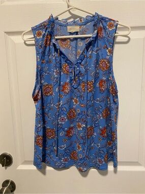 MELLODAY Blue Floral Tie-Front Sleeveless Top